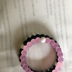 SET OF TWO BEADED SILICONE BRACELETS PINK& BLACK